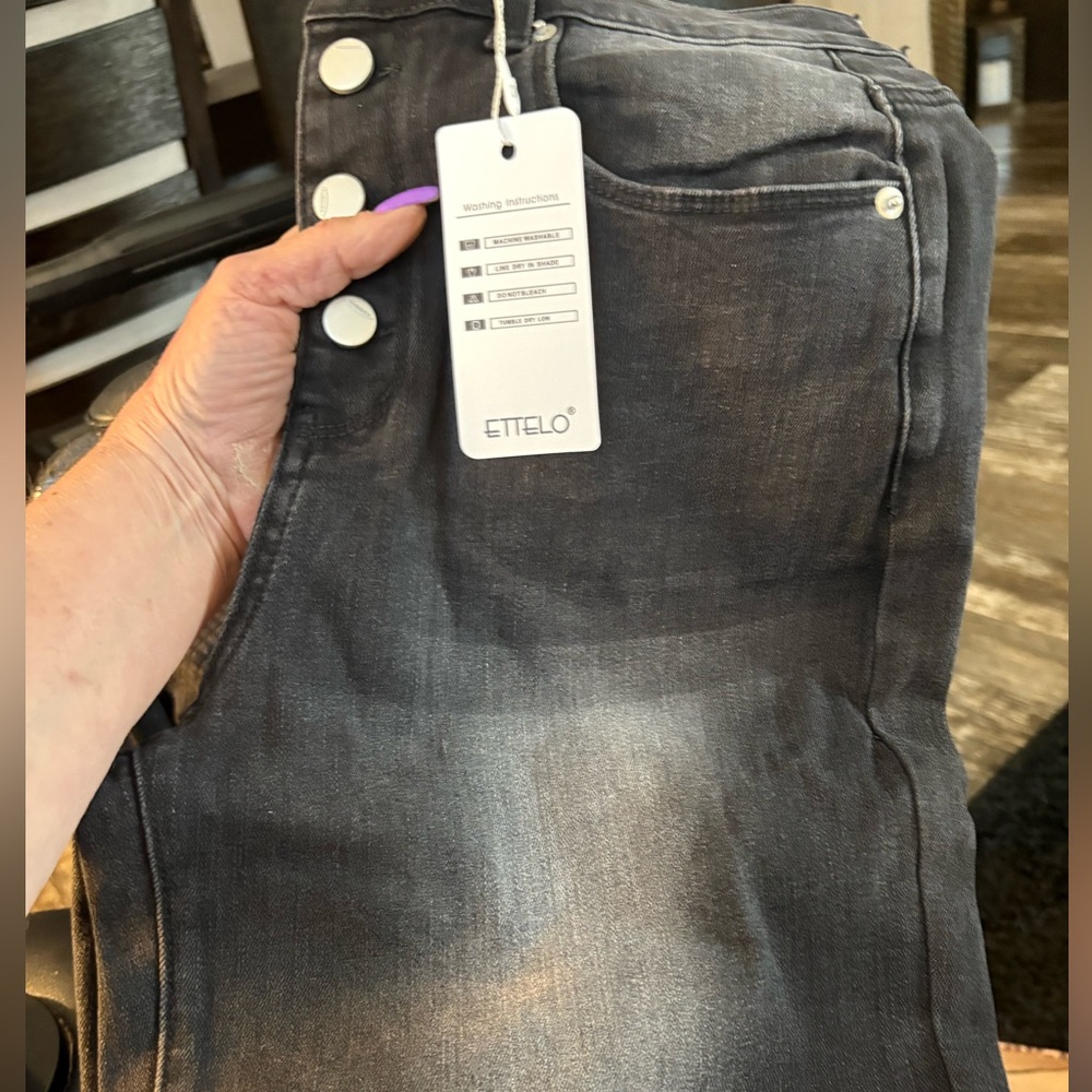 ETTELO Size 8 Black High Waisted Stretchy Jeans/Pants with Pockets nwt - Picture 7 of 9